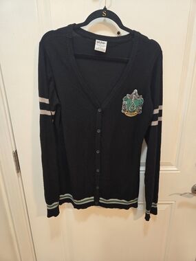 Warner Bros. Black Slytherin Crest Button Cardigan with Green Trim